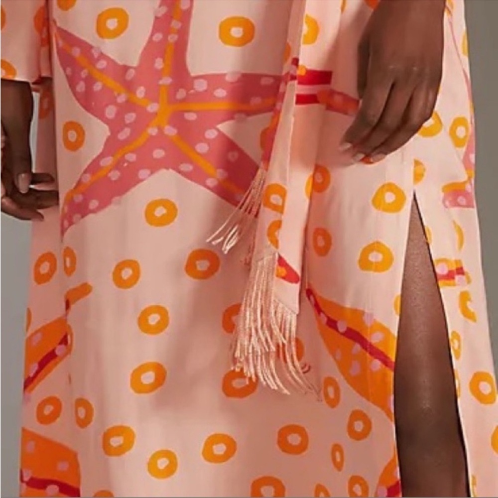 Anthropologie Farm Rio One Shoulder Starfish Maxi Dress Orange Size Small NWT - Picture 4 of 10